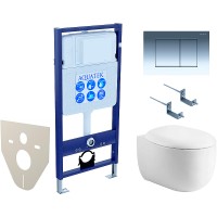Комплект унитаза с инсталляцией Aquatek Set Aquatek Альтаир cm-010 4в1 с сиденьем Микролифт и клавишей смыва Хром глянцевый фарфор подвесной