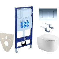 Комплект унитаза с инсталляцией Aquatek Set Aquatek Альтаир cm-010 4в1 с сиденьем Микролифт и клавишей смыва Хром глянцевый фарфор подвесной
