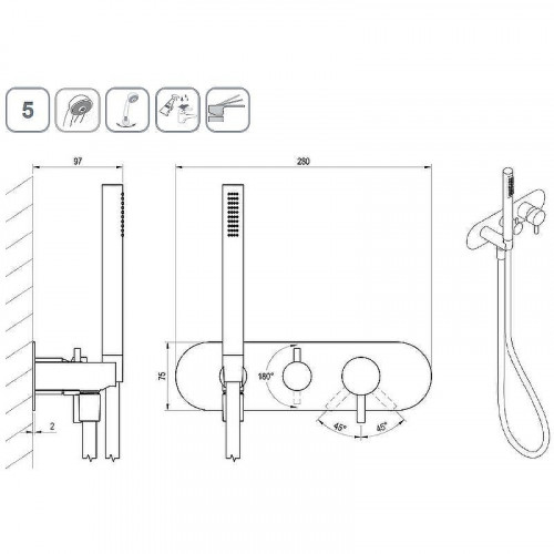 Смеситель для душа Ravak Espirit ES 065.20BLM.O2+S X070287 Черный матовый