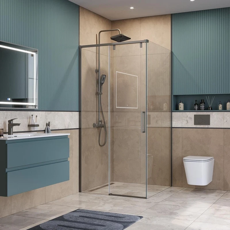 Душевой уголок BelBagno Soft Close-1 100x100 SOFT_CLOSE-1-A-1-100-C-GM профиль Оружейная сталь стекло прозрачное