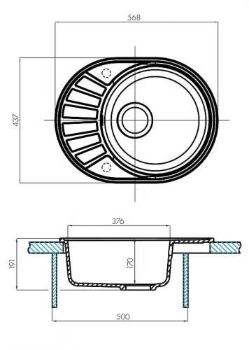 Кухонная мойка Aquaton Чезана 57 1A711232CS220 Песочная искусственный камень (литьевой мрамор) встраиваемый