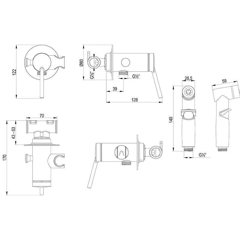Гигиенический душ со смесителем Lemark Minima LM3819C цвет Хром
