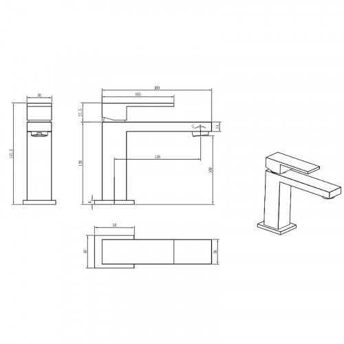 Смеситель для раковины Boheme Qubic 471-GM Оружейная сталь матовая латунь