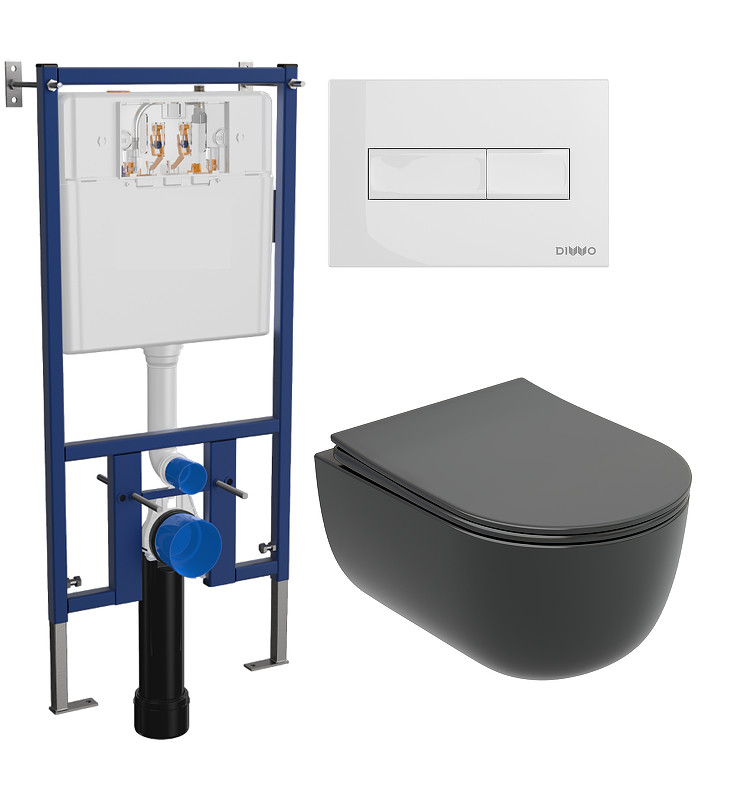 Унитаз с инсталляцией DIWO Ceramicanova Modena Rimless CN6063MDH + DIWO 4501 с сиденьем Микролифт с клавишей смыва цвет Глянцевый белый