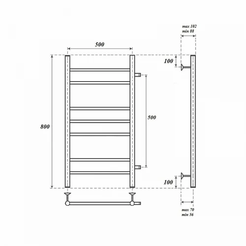 Водяной полотенцесушитель Point Аврора PN10558 П7 500x800 с боковым подключением Хром
