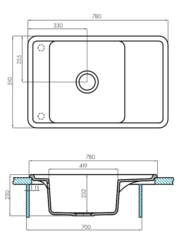 Кухонная мойка Aquaton Беллис 78 1A725032BS270 Терракот искусственный камень (литьевой мрамор) встраиваемый