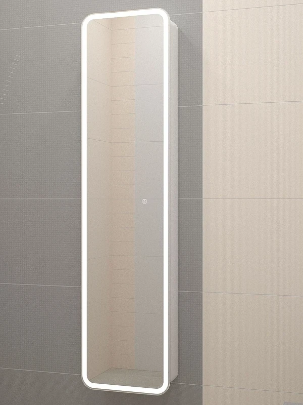 Шкаф пенал Art&Max Platino AM-Pla-400-1600-1D-R-L-DS-F с сенсорным выключателем Белый МДФ / ЛДСП, стекло