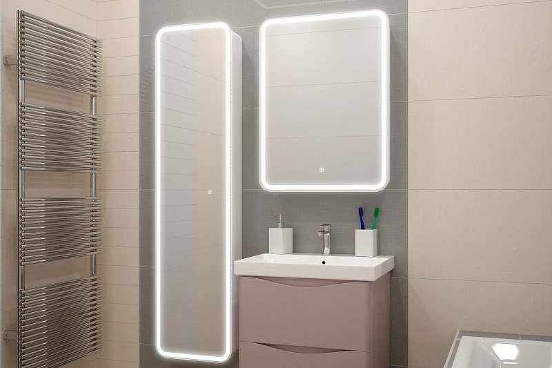 Шкаф пенал Art&Max Platino AM-Pla-400-1600-1D-R-L-DS-F с сенсорным выключателем Белый МДФ / ЛДСП, стекло