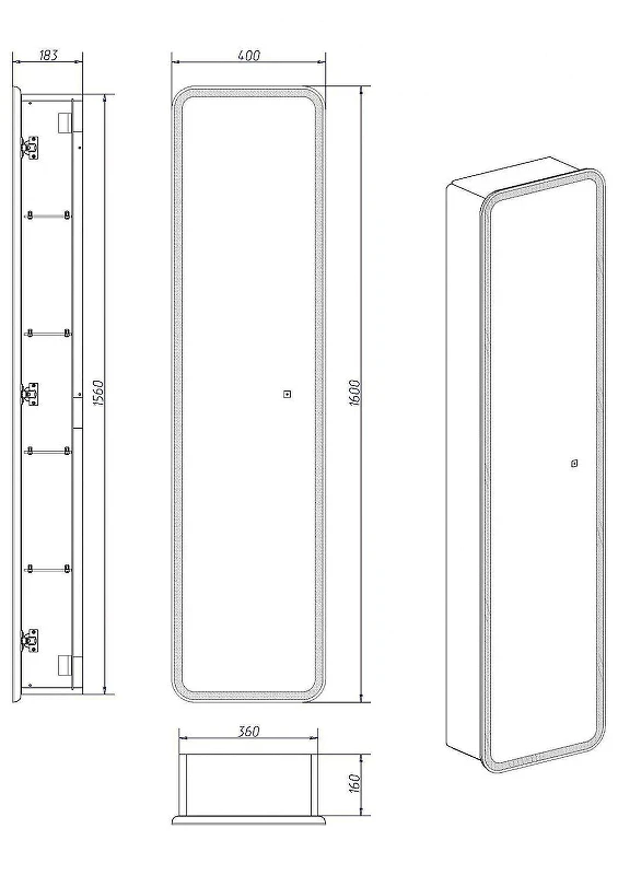 Шкаф пенал Art&Max Platino AM-Pla-400-1600-1D-R-L-DS-F с сенсорным выключателем Белый МДФ / ЛДСП, стекло