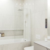 Шторка на ванну Maybah Glass MGV-65-1у 900x1400 в узком профиле Белый стекло прозрачное