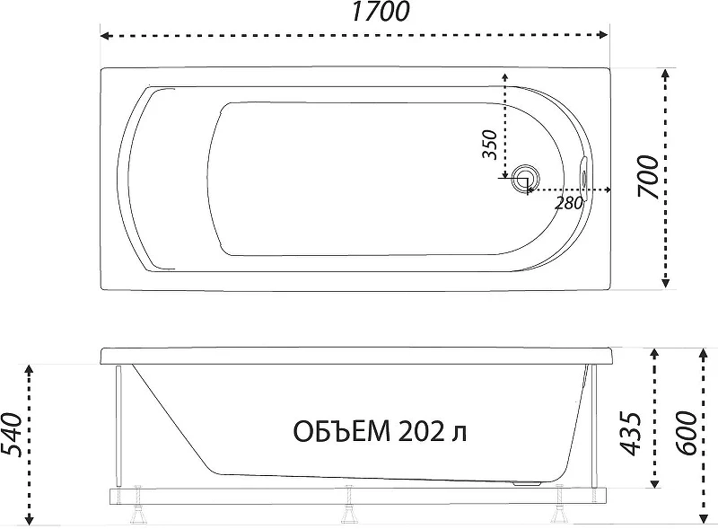 Акриловая ванна DIWO Углич 170х70 Щ0000055175 цвет Белый