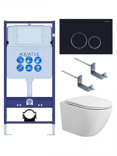 Комплект унитаза с инсталляцией Aquatek Set Aquatek Европа T KDI20 цвет Белый с сиденьем Микролифт и клавишей смыва цвет Черный матовый