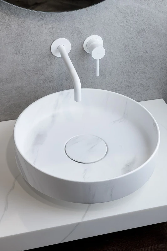 Раковина-чаша Boheme Corian 40 801-CLCT Calacatta искусственный камень (литьевой мрамор) накладная