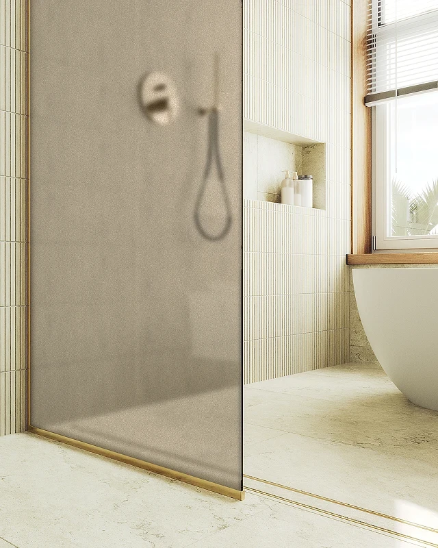Душевая перегородка Maybah Glass MGD-679-3у 1090x1950 в узком профиле Золото стекло бронзовое матовое