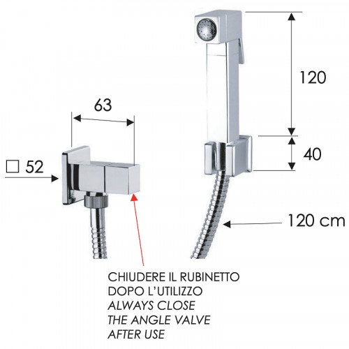 Гигиенический душ с запорным вентилем Remer 332RES Хром латунь на стену