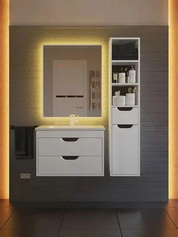 Тумба с раковиной Uperwood Modul 65 3930205581 подвесная цвет Белый матовый Графит матовый