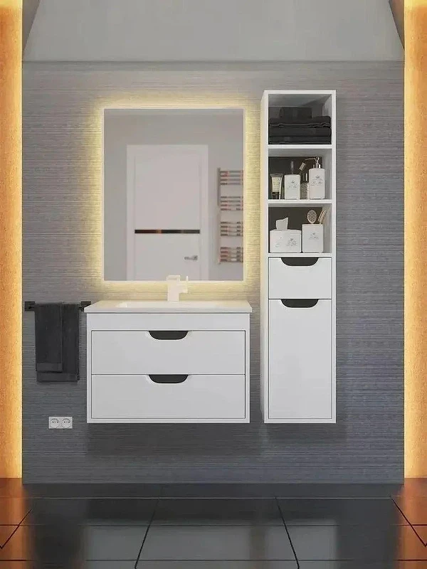 Тумба с раковиной Uperwood Modul 65 3930205581 подвесная цвет Белый матовый Графит матовый
