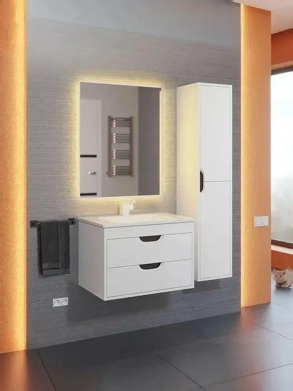 Тумба с раковиной Uperwood Modul 65 3930205581 подвесная цвет Белый матовый Графит матовый