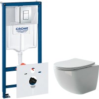 Комплект унитаза Ceramicanova Forma CN3009 с инсталляцией Grohe Rapid SL 38775001 с сиденьем Микролифт и клавишей смыва Хром фарфор подвесной