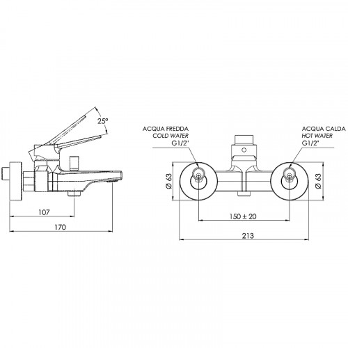 Смеситель для ванны Remer Slash SL05 Хром латунь на стену