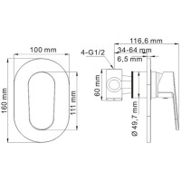 Смеситель для душа WasserKRAFT Donau 5351 Хром латунь встраиваемый