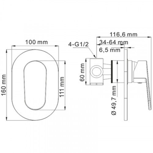 Смеситель для душа WasserKRAFT Donau 5351 Хром латунь встраиваемый