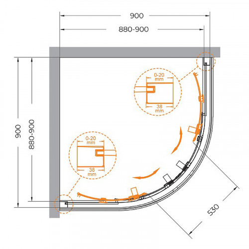 Душевой уголок Cezares Relax-304 90x90 RELAX-304-R-2-90-C-GM профиль Оружейная сталь стекло прозрачное