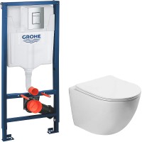 Комплект унитаза Vincea Globo VT1-14S с инсталляцией Grohe Rapid SL 38772001 с сиденьем Микролифт и клавишей смыва Хром фарфор подвесной
