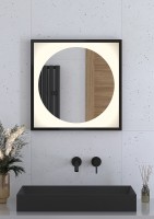 Зеркало Defesto Eclipce 60х60 DF 2231 с подсветкой 12W-3000К/в багетной раме/Без выключателя/Теплый белый свет/Черная рама