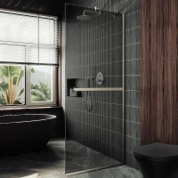 Душевая перегородка Maybah Glass MGD-717-5у 1190х1950 в узком профиле с полотенцедержателем Хром матовый стекло графитовое