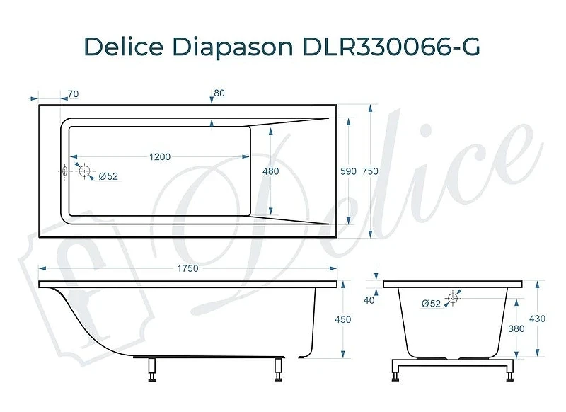Ванна из искусственного камня Delice Diapason 175х75 DLR330066-G цвет Белый глянцевый