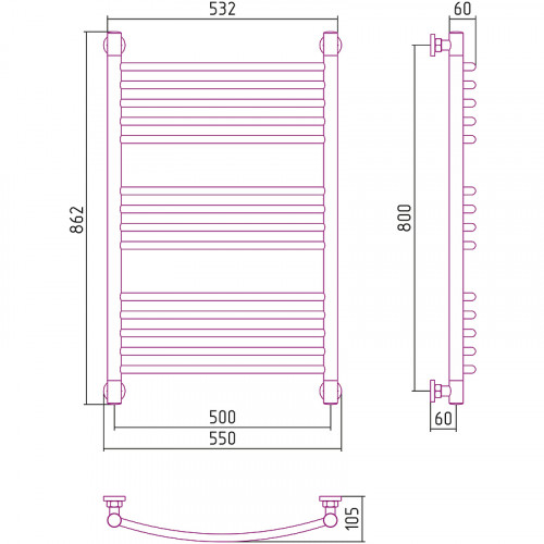 Водяной полотенцесушитель Сунержа Богема+ выгнутая 800х500 05-0221-8050 Состаренная бронза нержавеющая сталь