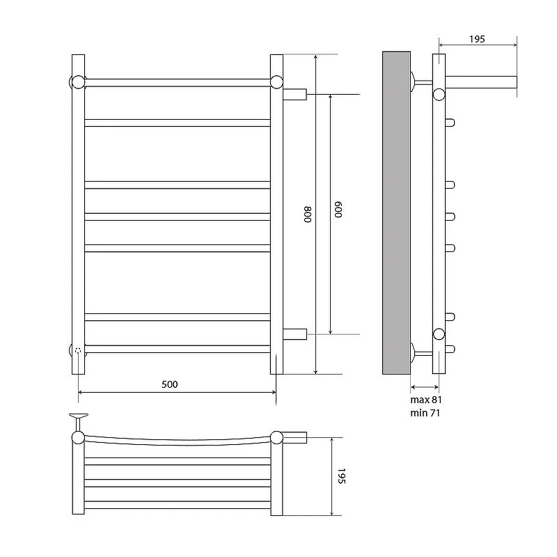 Водяной полотенцесушитель Melodia della vita Shelf 50х80х1 П6 R MTRSH5080 с полкой Полированная сталь