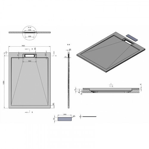 Душевой поддон из искусственного камня Esbano Luxe ESP-LX129B 120x90 ESPLX 129B Черный матовый