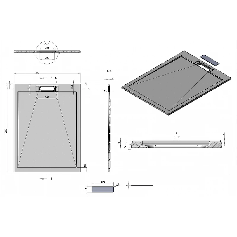 Душевой поддон из искусственного камня Esbano Luxe ESP-LX129B 120x90 ESPLX 129B Черный матовый