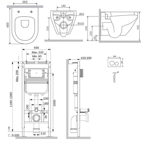 Унитаз с инсталляцией AM.PM Spirit V2.0 Aquaspin IS130138.701900 цвет Белый с сиденьем Микролифт и клавишей смыва цвет Черный матовый