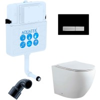 Комплект унитаза со смывным бачком Aquatek Set BW Aquatek Европа-031 3в1 с сиденьем Микролифт и Черной матовой клавишей смыва фарфор приставной