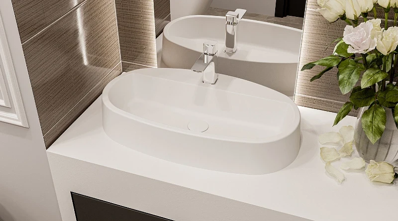 Раковина Whitecross Obsidian D 65 0736.065037.200 Белая матовая искусственный камень (литьевой мрамор) накладная