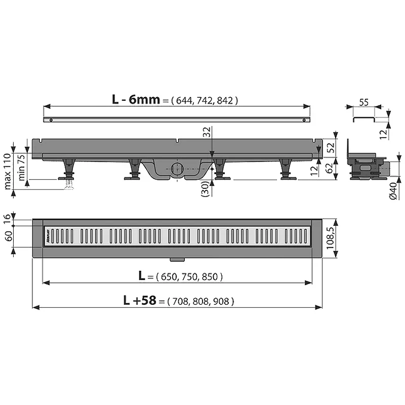 Душевой лоток Alcaplast Wall APZ30-650M с решеткой Хром