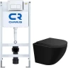 Унитаз с инсталляцией WellWant Aura WWU01122B + Charus City CR.200.21.01 с сиденьем Микролифт и клавишей смыва Хром глянцевый