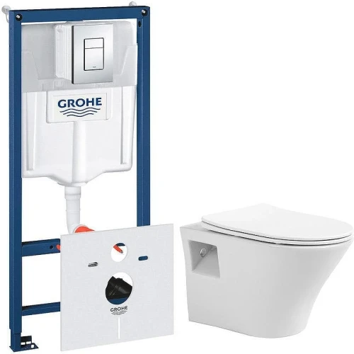 Унитаз с инсталляцией Avimano Promotion 1000080 + Grohe Rapid SL 38775001 с сиденьем Микролифт и клавишей смыва Хром