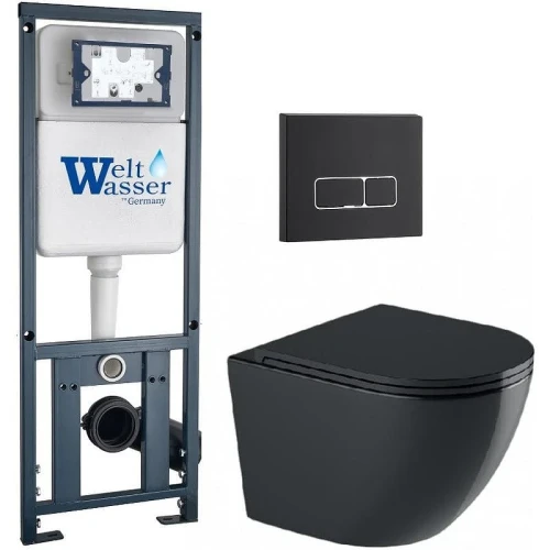 Комплект унитаза с инсталляцией WeltWasser MARBERG 410 + MERZBACH 041 XL MT-BL + MAR 410 SE MT-BL 10000010958 цвет Черный матовый с сиденьем Микролифт и клавишей смыва цвет Черный матовый