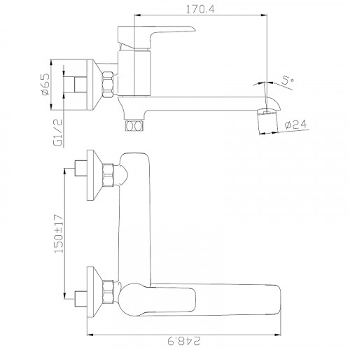 Смеситель для ванны Rossinka W35-33 Белый Хром латунь на стену