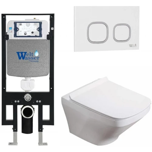 Комплект унитаза с инсталляцией WeltWasser AMBERG 497 + HOFBACH 041 GL-WT + AMBERG RD-WT 10000011650 цвет Белый глянцевый с сиденьем Микролифт и клавишей смыва цвет Белый