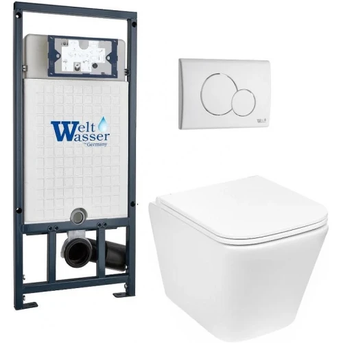 Комплект унитаза с инсталляцией WeltWasser MARBERG 507 + GELBACH 043 MT-WT + MAR 507 RD GL-WT 10000011919 цвет Белый глянцевый с сиденьем Микролифт и клавишей смыва цвет Белый глянцевый
