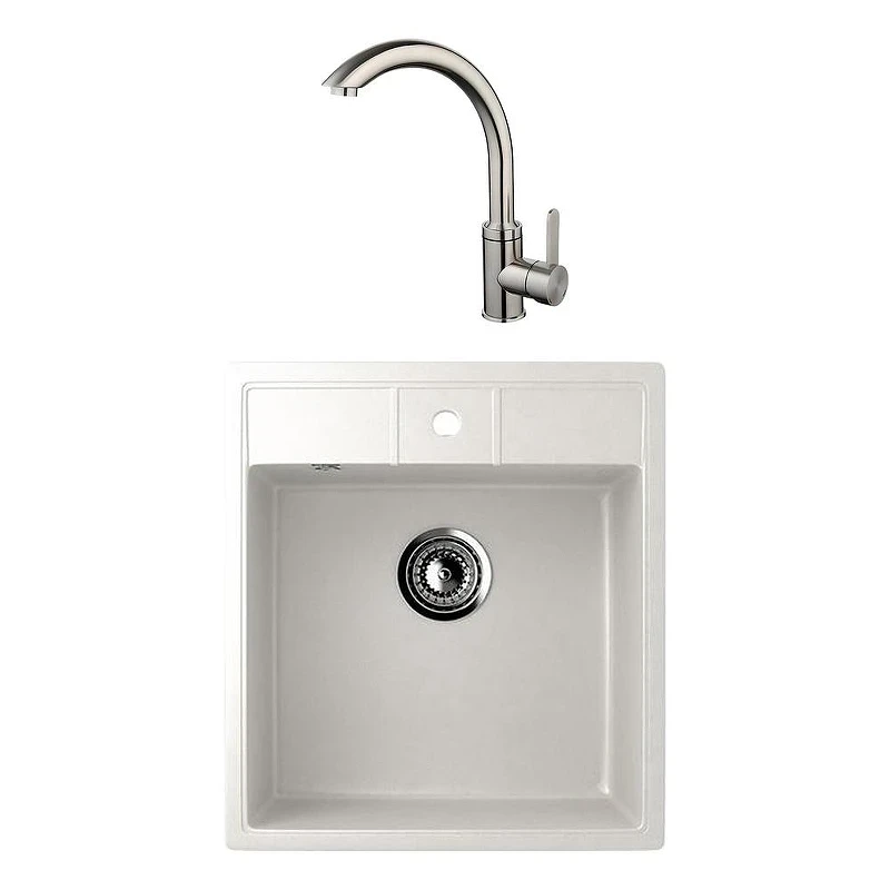 Кухонная мойка Ulgran Classic U-406-341 Ультра-белая со смесителем Gappo G4099 Нержавеющая сталь