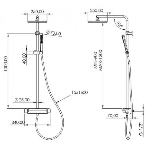 Душевая система Teska Mira DK2923C Хром Черное стекло