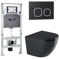 Комплект унитаза с инсталляцией WeltWasser AMBERG 506 ST + MERZBACH 043 GL-BL + AMBERG RD-BL 10000012191 цвет Черный глянцевый с сиденьем Микролифт и клавишей смыва цвет Черный