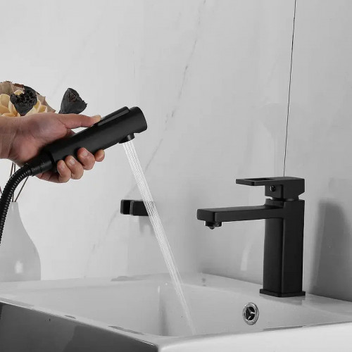 Смеситель для раковины Shevanik S8271H с гигиеническим душем цвет Черный