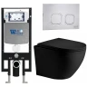 Комплект унитаза с инсталляцией WeltWasser AMBERG 497 + MERZBACH 043 XL MT-BL + AMBERG RD-MT CR 10000014109 цвет Черный матовый с сиденьем Микролифт и клавишей смыва цвет Хром матовый